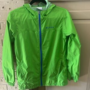 Columbia Lime Green Hooded Jacket with Blue Zipper